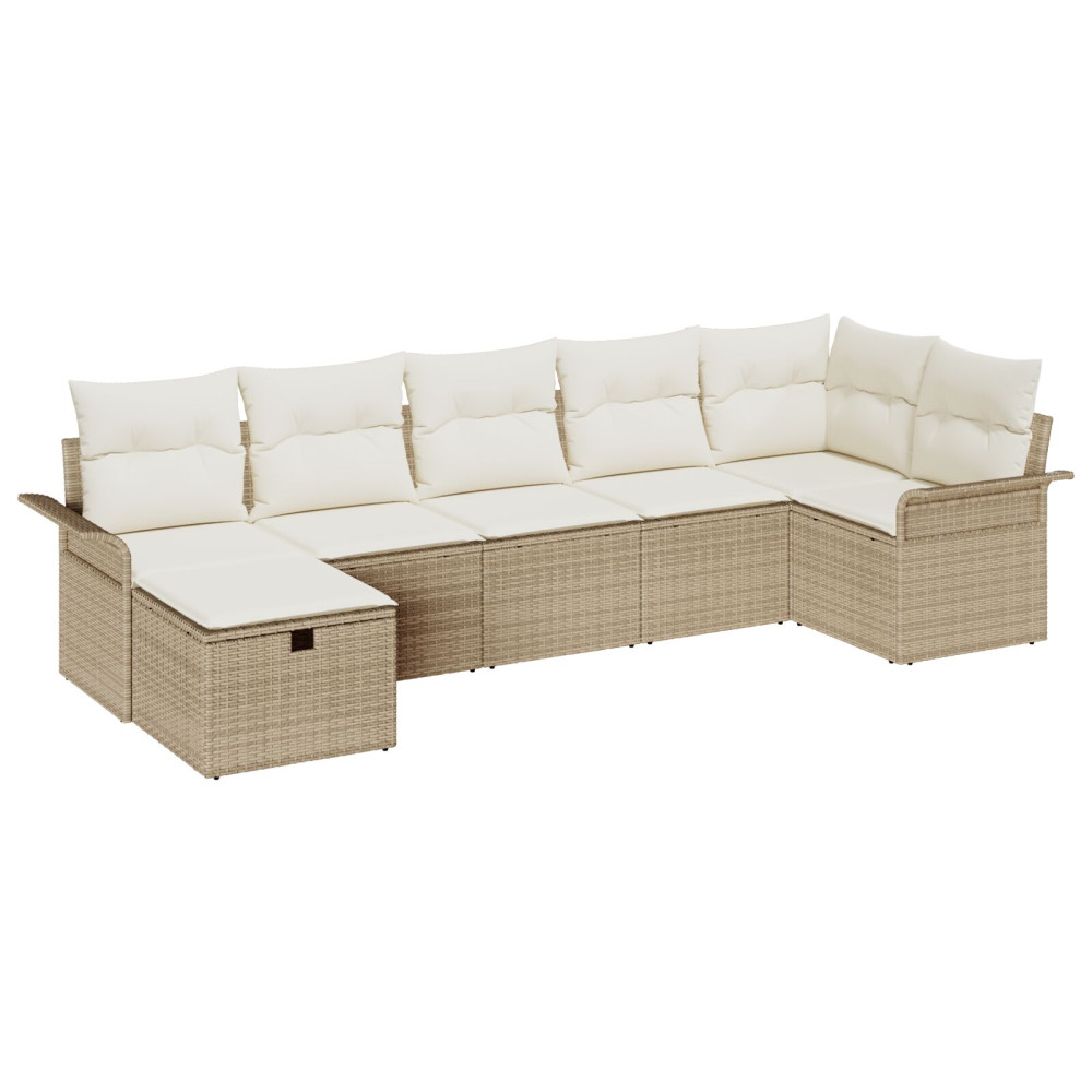 Produktbild för Trädgårdsoffset med kudde med lagring 7 pcs Beige Poly rattan
