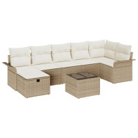 Produktbild för Trädgårdsoffset med kudde med lagring 8 pcs Beige Poly rattan