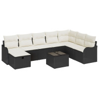 Produktbild för Trädgårdsoffset med kudde med lagring 9 pcs Svart Poly rattan