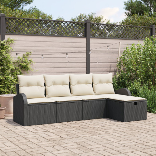 vidaXL Trädgårdsoffset med kudde med lagring 5 pcs Svart Poly rattan