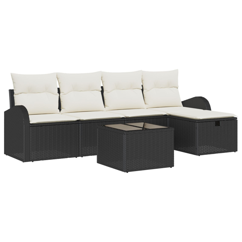 Produktbild för Trädgårdsoffset med kudde med lagring 6 pcs Svart Poly rattan
