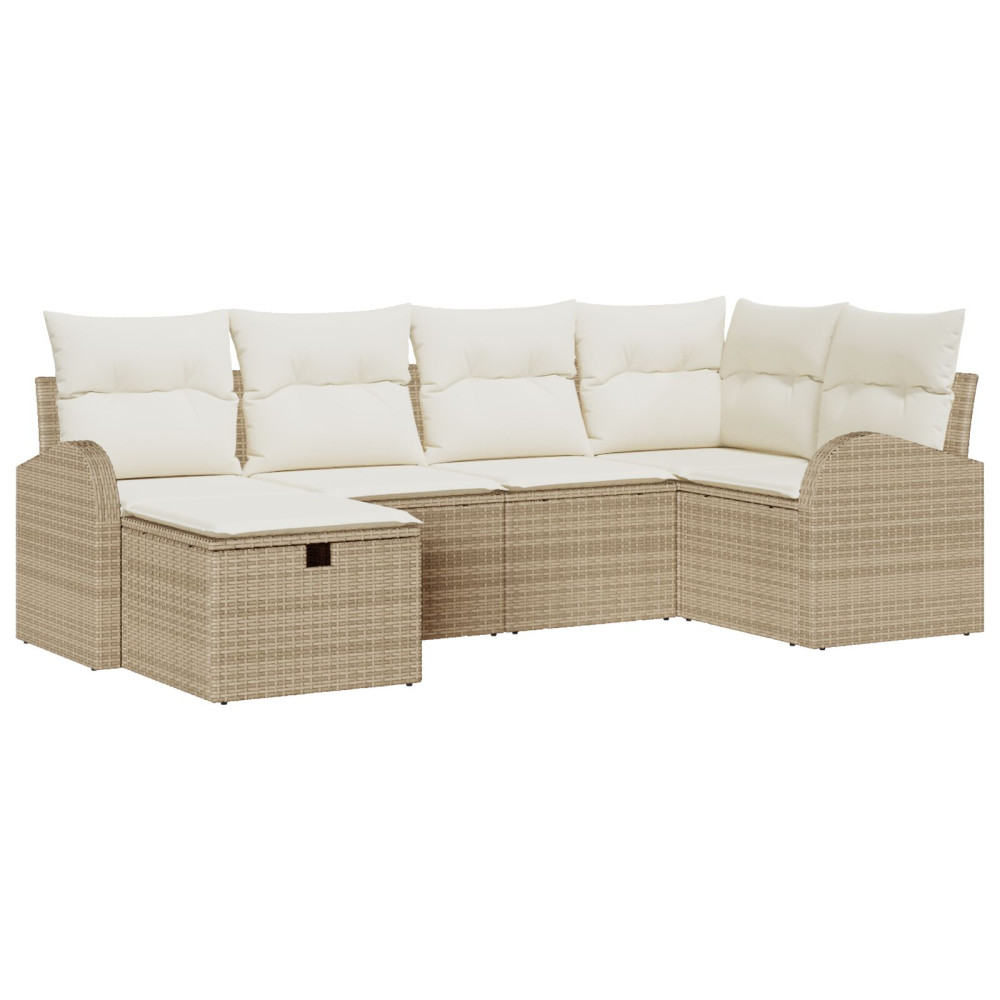 Produktbild för Trädgårdsoffset med kudde med lagring 6 pcs Beige Poly rattan