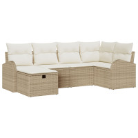 Produktbild för Trädgårdsoffset med kudde med lagring 6 pcs Beige Poly rattan