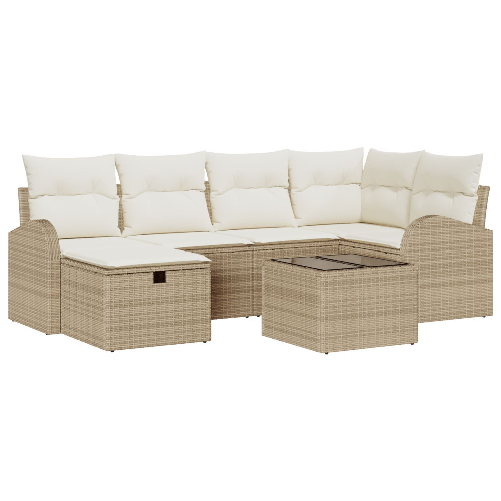 Produktbild för Trädgårdsoffset med kudde med lagring 7 pcs Beige Poly rattan
