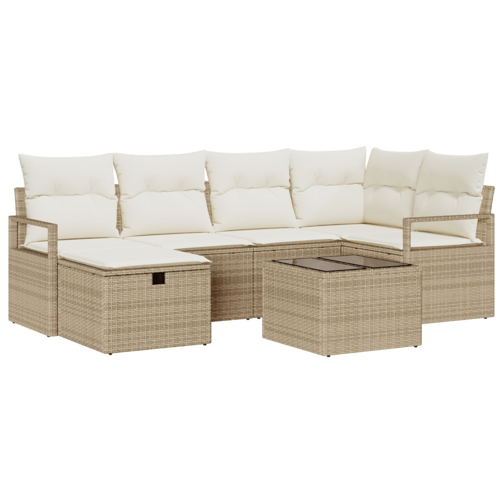 Produktbild för Trädgårdsoffset med kudde med lagring 7 pcs Beige Poly rattan