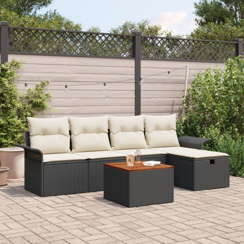 vidaXL Trädgårdsoffset med kudde med lagring 6 pcs Svart Poly rattan