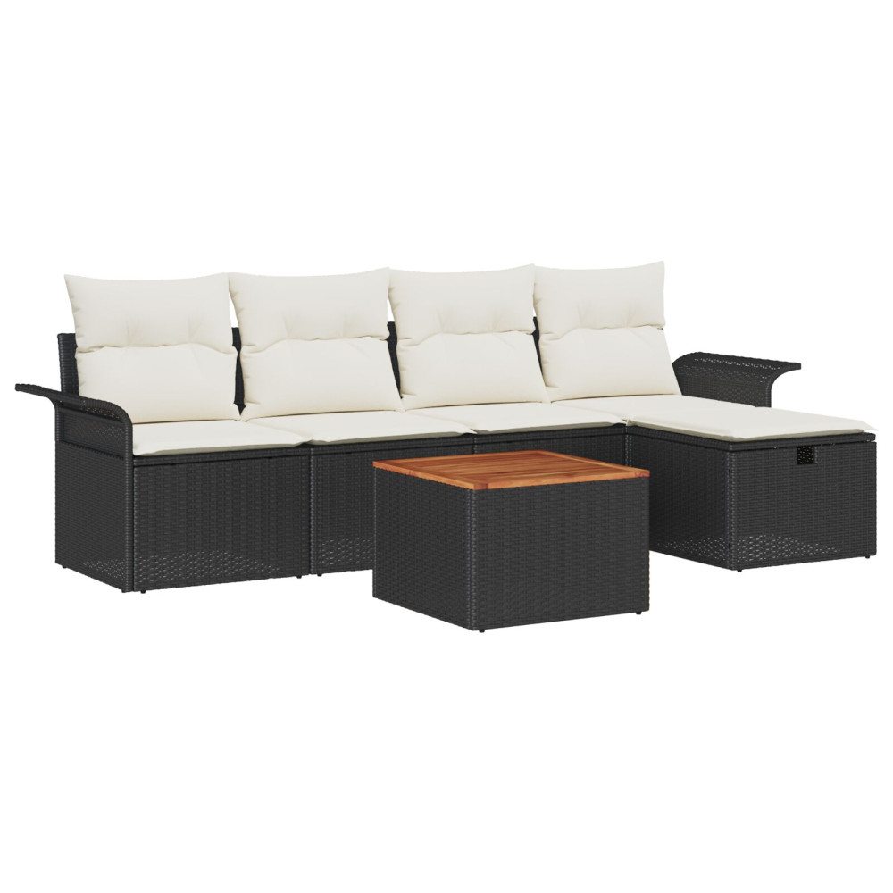 Produktbild för Trädgårdsoffset med kudde med lagring 6 pcs Svart Poly rattan