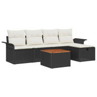 Produktbild för Trädgårdsoffset med kudde med lagring 6 pcs Svart Poly rattan
