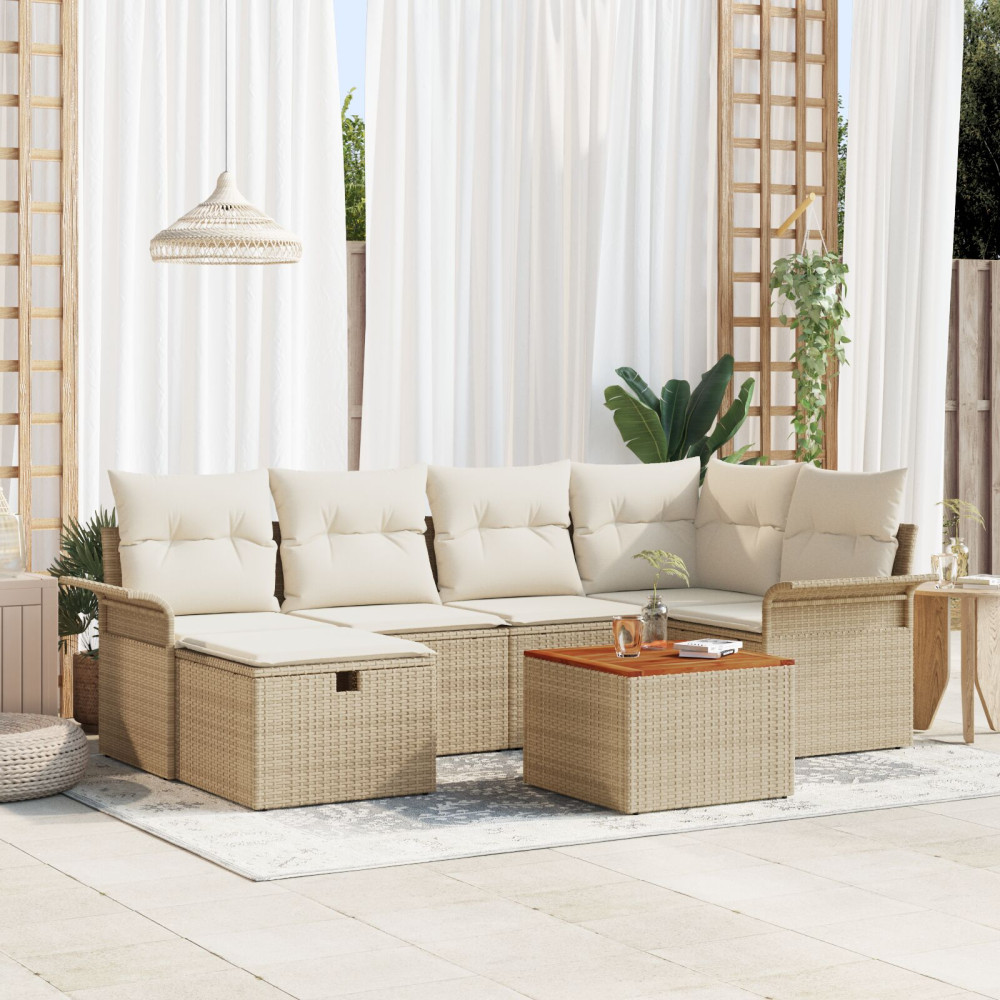 Produktbild för Trädgårdsoffset med kudde med lagring 7 pcs Beige Poly rattan