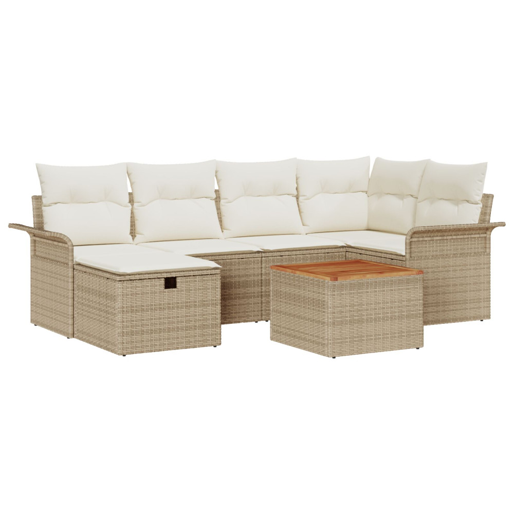 Produktbild för Trädgårdsoffset med kudde med lagring 7 pcs Beige Poly rattan