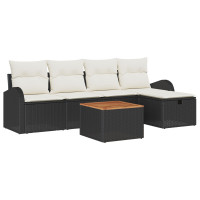 Produktbild för Trädgårdsoffset med kudde med lagring 6 pcs Svart Poly rattan
