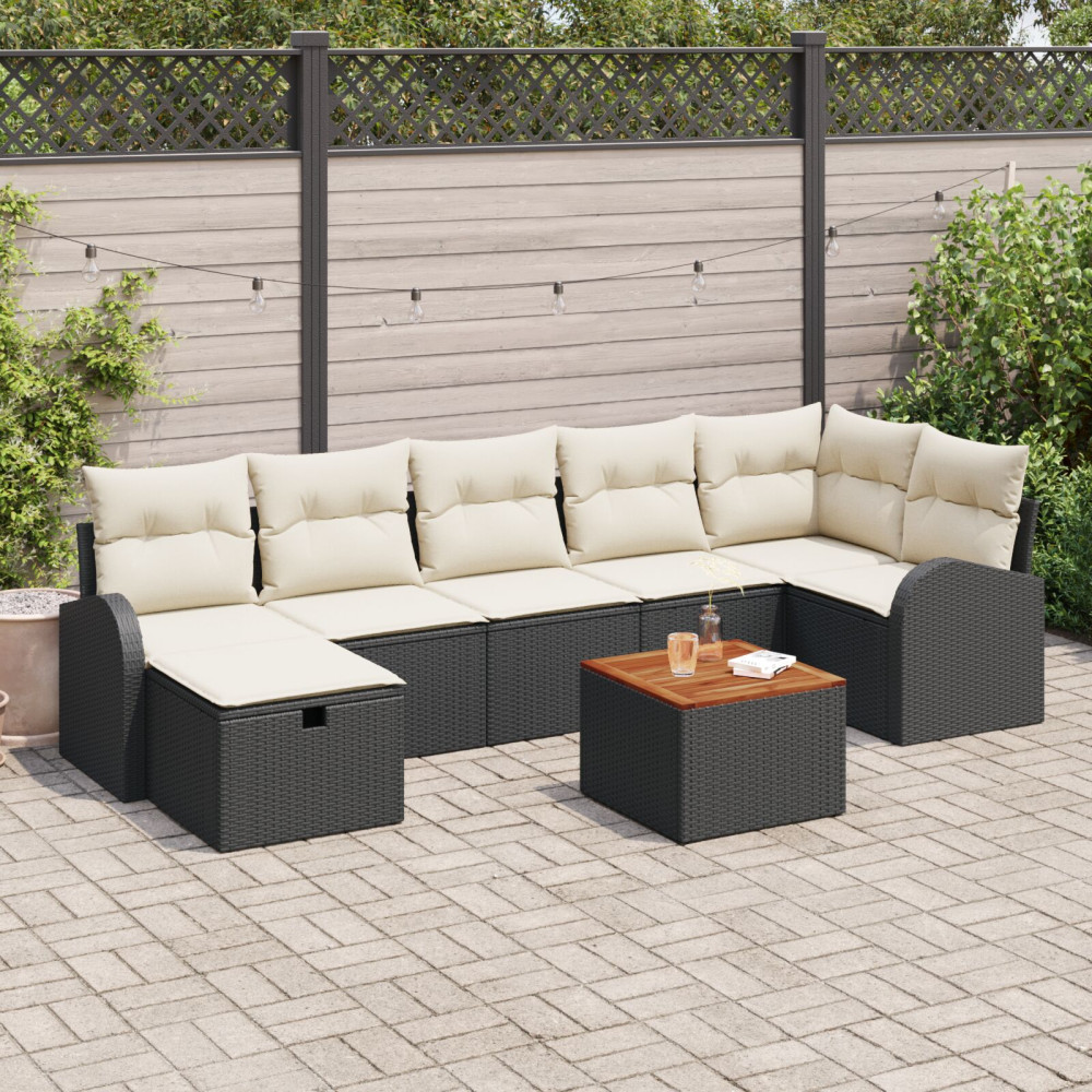 Produktbild för Trädgårdsoffset med kudde med lagring 8 pcs Svart Poly rattan