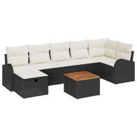 Produktbild för Trädgårdsoffset med kudde med lagring 8 pcs Svart Poly rattan