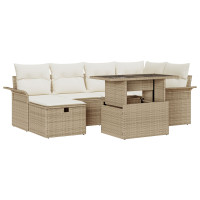 Produktbild för Trädgårdsoffset med kudde med lagring 7 pcs Beige Poly rattan