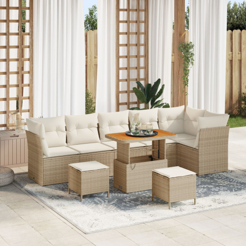 vidaXL Trädgårdsoffset 9 pcs Beige konstrotting