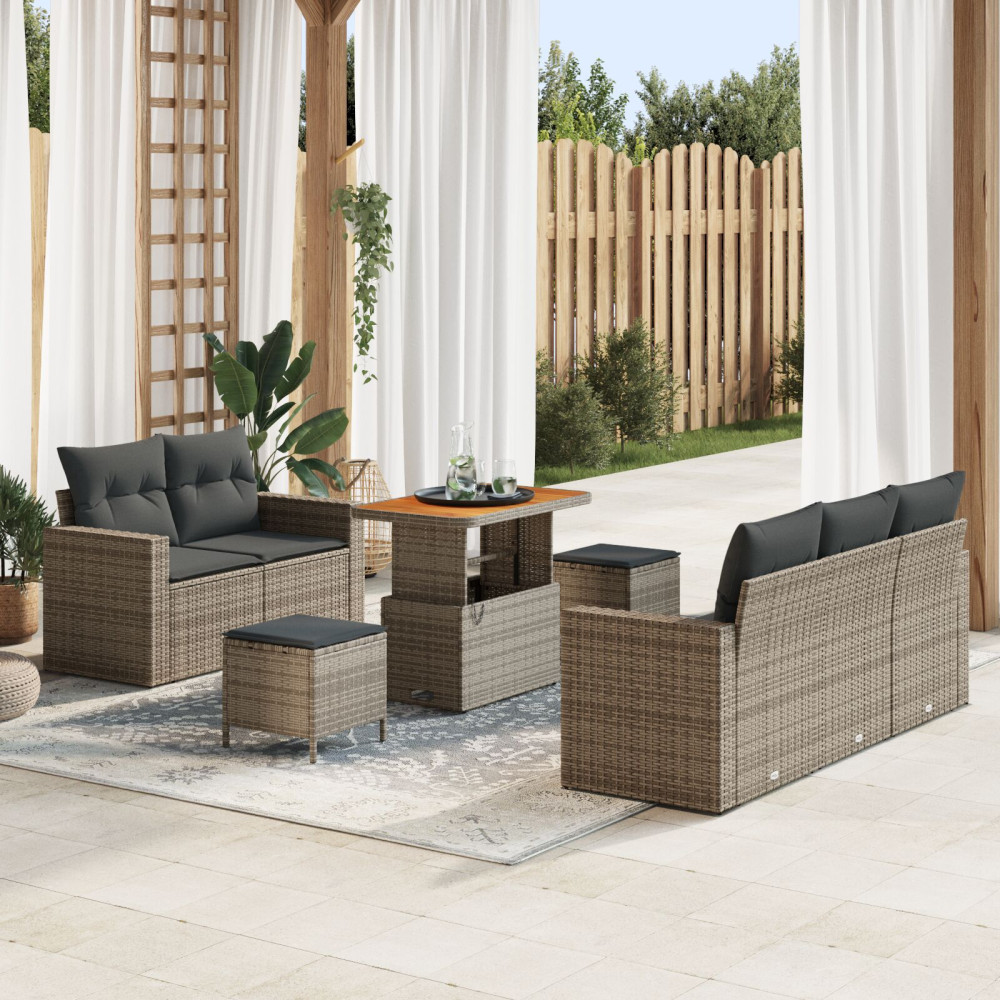 Produktbild för Trädgårdsoffset med kudde 8 pcs Grå konstrotting