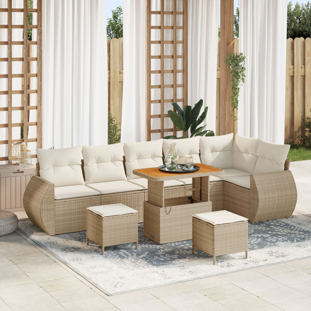 Produktbild för Trädgårdsoffset 9 pcs Beige konstrotting