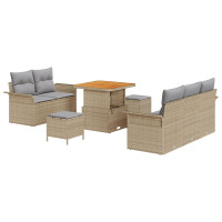 Produktbild för Trädgårdsoffset med kudde 8 pcs Beige konstrotting