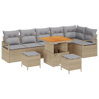 Produktbild för Trädgårdsoffset med kudde 9 pcs Beige Poly rattan