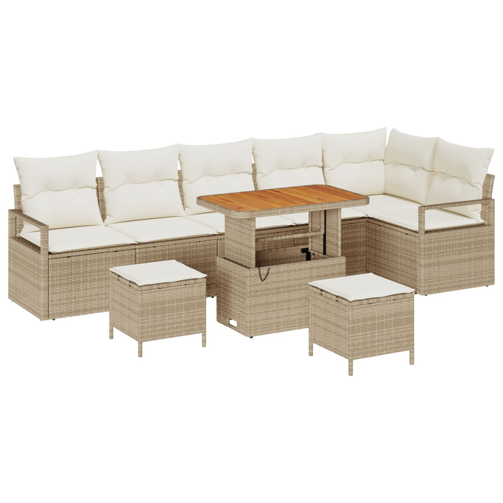 Produktbild för Trädgårdsoffset med kudde 9 pcs Beige Poly rattan