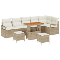 Produktbild för Trädgårdsoffset med kudde 9 pcs Beige Poly rattan