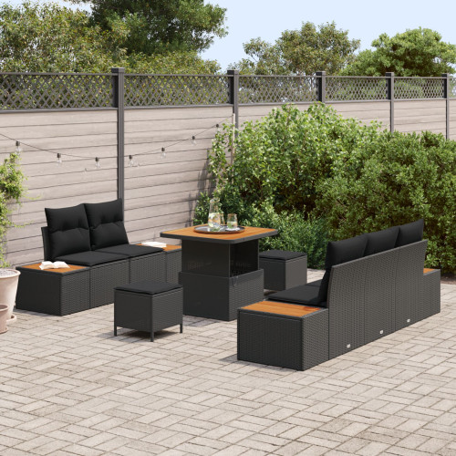 vidaXL Trädgårdsoffset 8 pcs Svart konstrotting