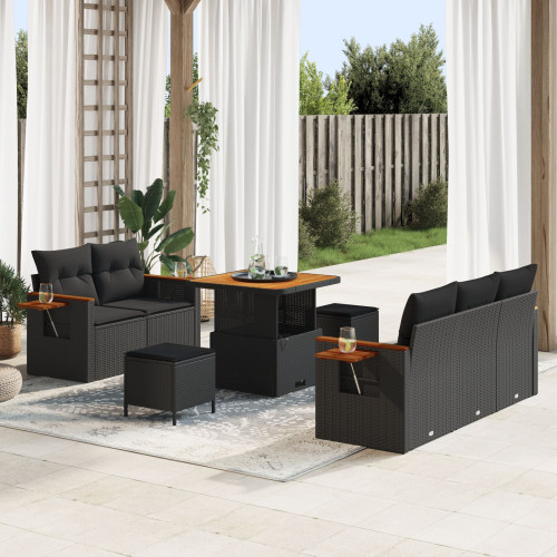 vidaXL Trädgårdsoffset 8 pcs Svart Poly Rattan och Pulverlackerad Stål