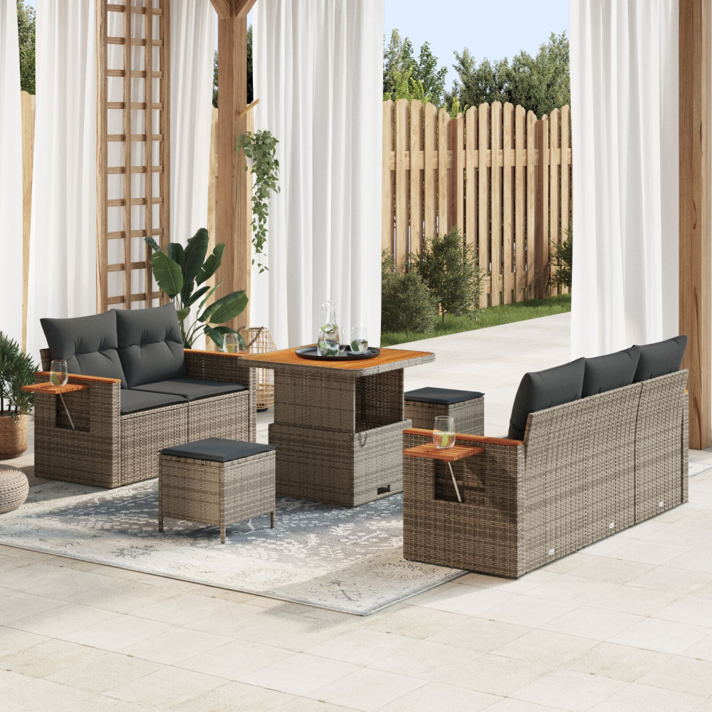 Produktbild för Trädgårdsoffset 8 pcs Grå Poly Rattan och Pulverlackerad Stål