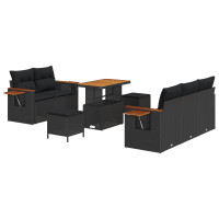 Produktbild för Trädgårdsoffset 8 pcs Svart Poly Rattan och Pulverlackerad Stål