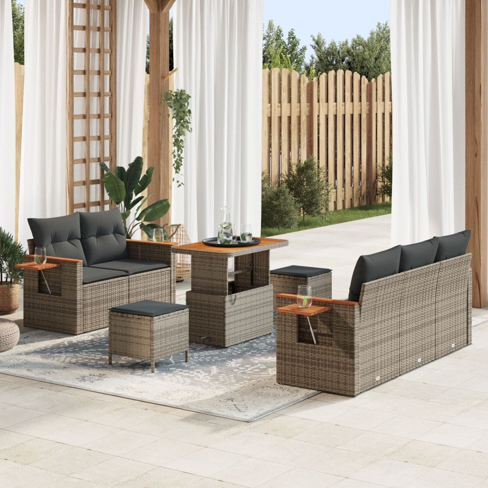 Produktbild för Trädgårdsoffset 8 pcs Grå Poly Rattan och Pulverlackerad Stål