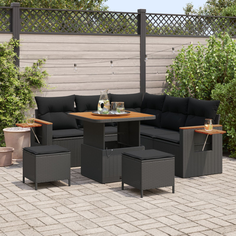 Produktbild för Trädgårdsoffset 8 pcs Svart Poly Rattan och Pulverlackerad Stål