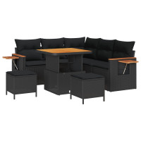 Produktbild för Trädgårdsoffset 8 pcs Svart Poly Rattan och Pulverlackerad Stål