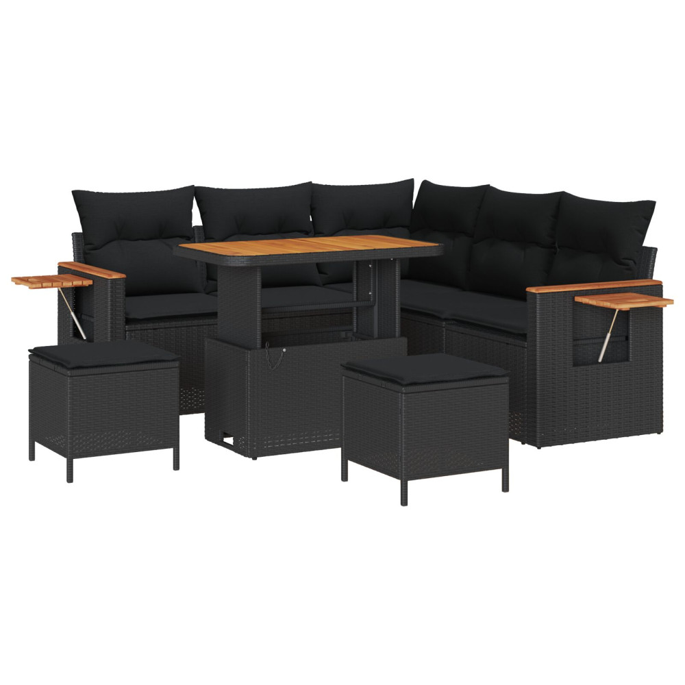 Produktbild för Trädgårdsoffset 8 pcs Svart Poly Rattan och Pulverlackerad Stål