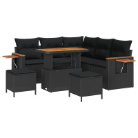 Produktbild för Trädgårdsoffset 8 pcs Svart Poly Rattan och Pulverlackerad Stål