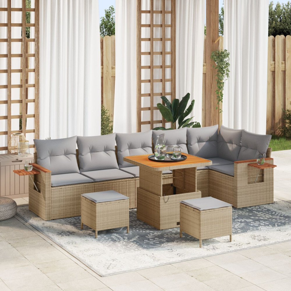 Produktbild för Trädgårdsoffset med kudde 9 pcs Beige och Ljusgrå