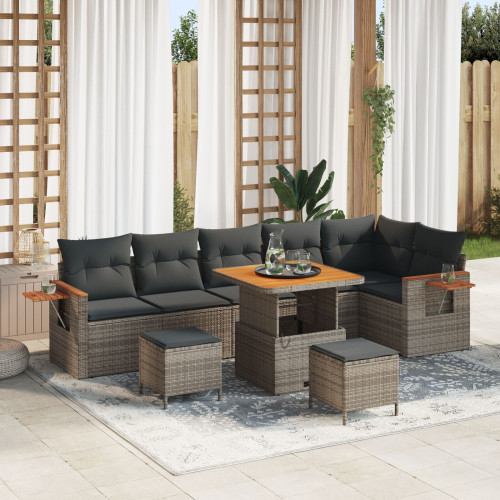 vidaXL Trädgårdsoffset 9 pcs Grå Poly Rattan och Pulverlackerad Stål