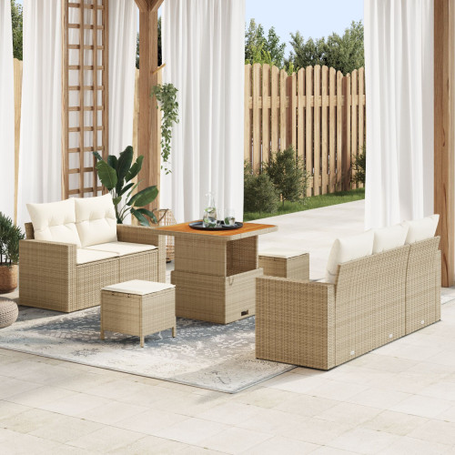 vidaXL Trädgårdsoffset 8 pcs Beige och gräddfärgad konstrotting