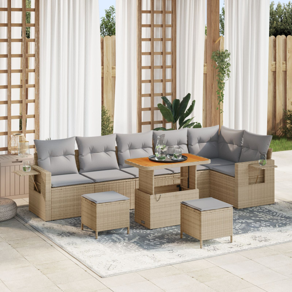 Produktbild för Trädgårdsoffset med kudde 11 pcs Beige och Ljusgrå konstrotting