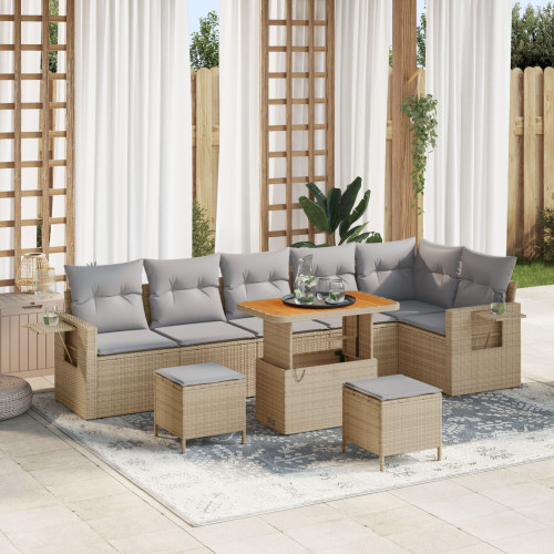 vidaXL Trädgårdsoffset med kudde 11 pcs Beige och Ljusgrå konstrotting