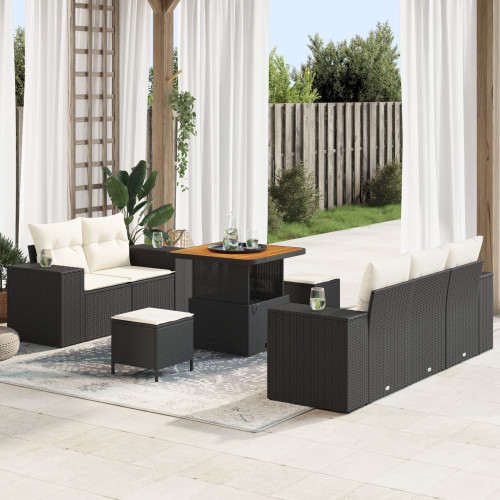 vidaXL Trädgårdsoffset med kudde 8 pcs Svart och kräm Poly Rattan