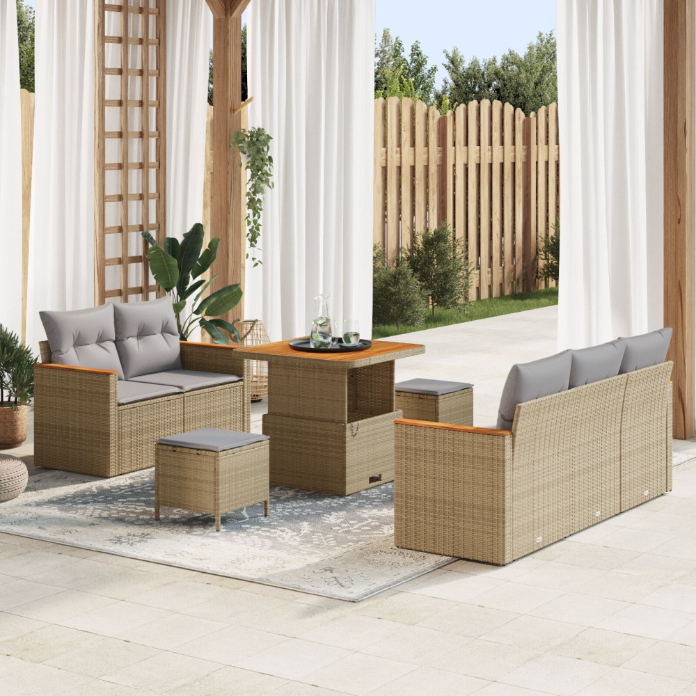 Produktbild för Trädgårdsoffset med kudde 10 pcs Beige och Ljusgrå konstrotting