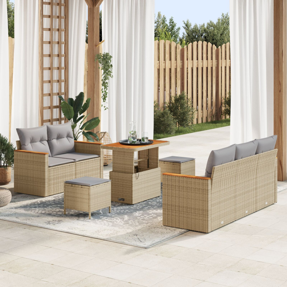 Produktbild för Trädgårdsoffset med kudde 10 pcs Beige och Ljusgrå konstrotting