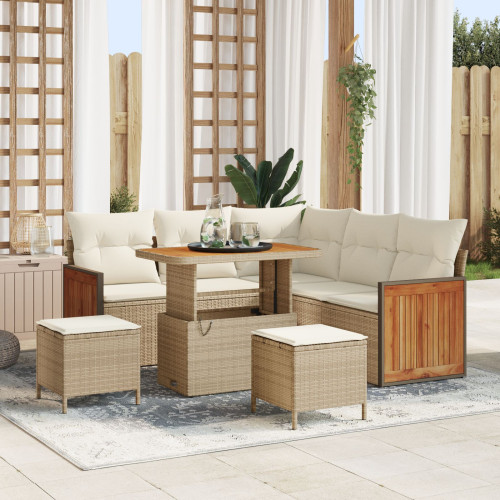 vidaXL Trädgårdsoffset 9 pcs Beige och gräddfärgad konstrotting - Utesoffor