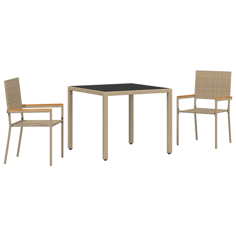 Produktbild för Trädgårdsmöbelset 3 pcs Beige konstrotting