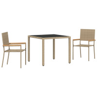 Produktbild för Trädgårdsmöbelset 3 pcs Beige konstrotting
