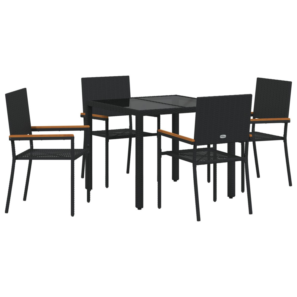 Produktbild för Trädgårdsmöbelset 5 pcs Svart konstrotting
