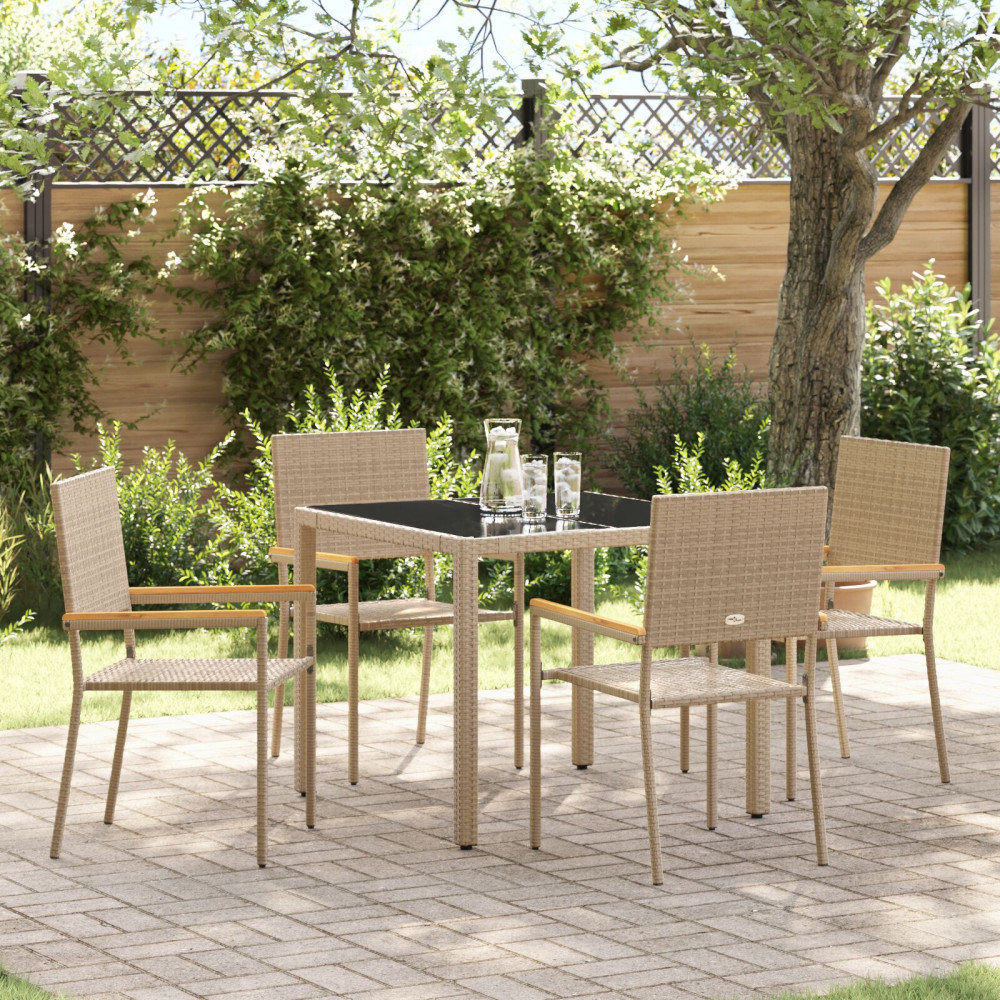 Produktbild för Trädgårdsmöbelset 5 pcs Beige konstrotting