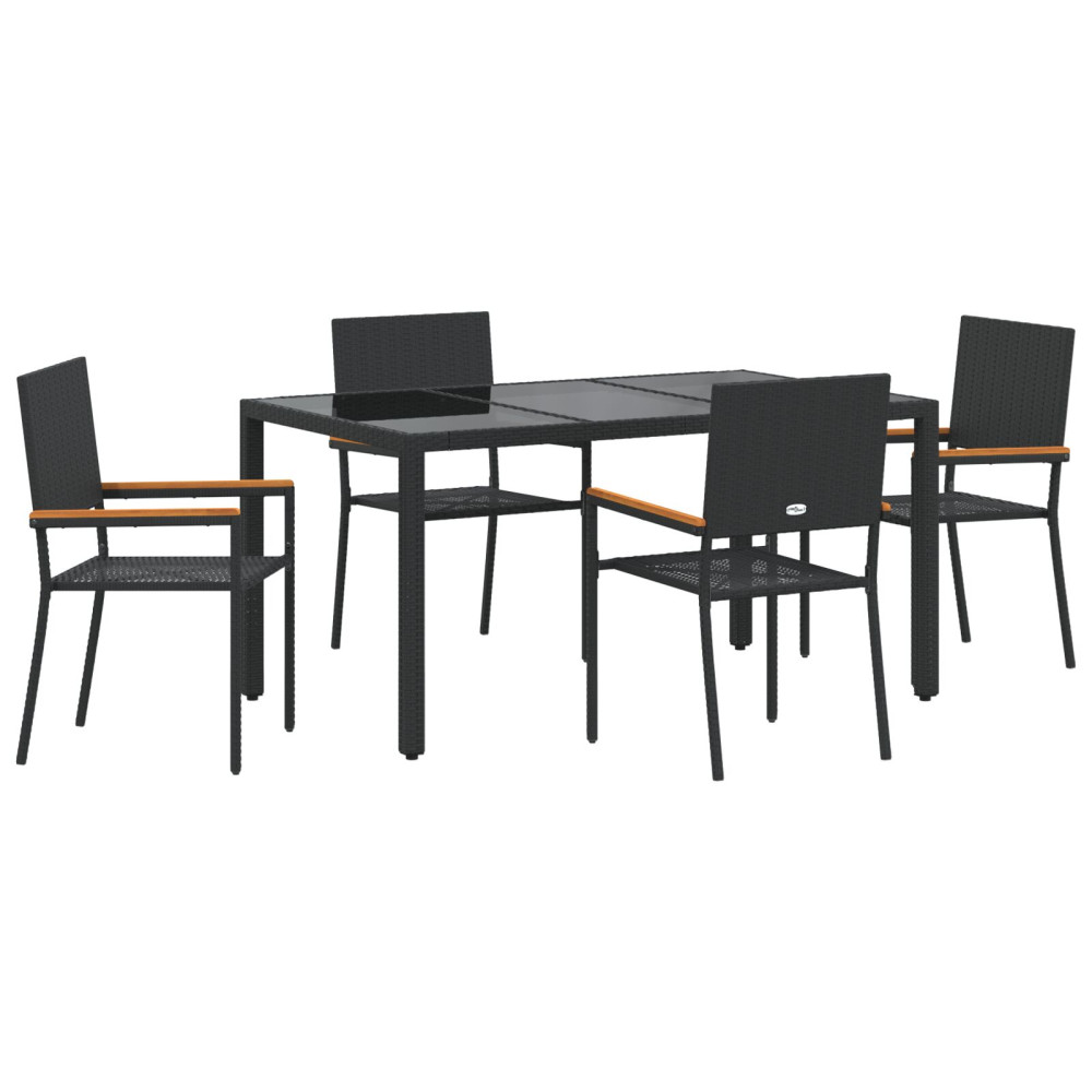 Produktbild för Trädgårdsmöbelset 5 pcs Svart konstrotting