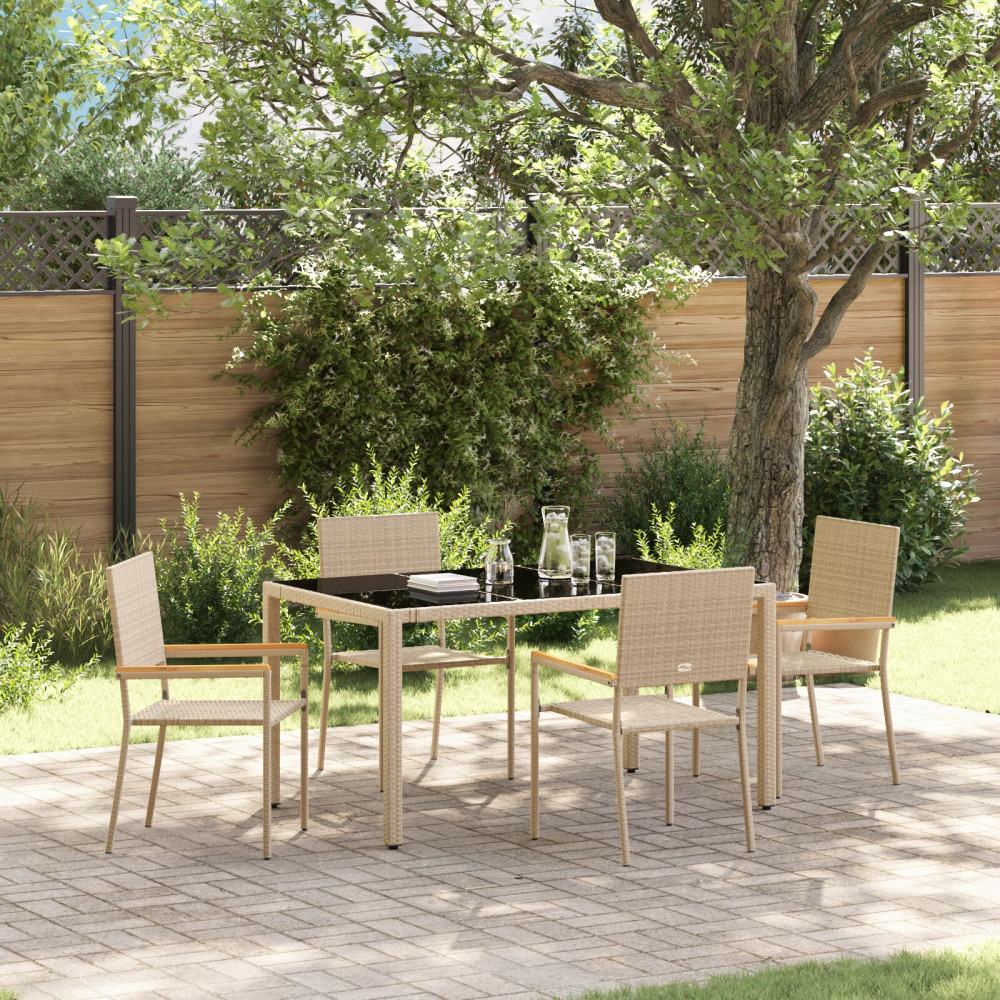 Produktbild för Trädgårdsmöbelset 5 pcs Beige konstrotting