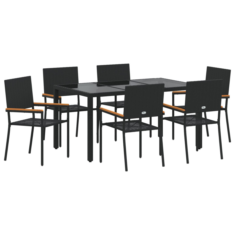 Produktbild för Trädgårdsmöbelset 7 pcs Svart konstrotting